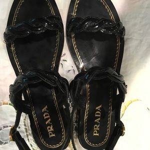Prada Black Sandal with beautiful Patten Leather